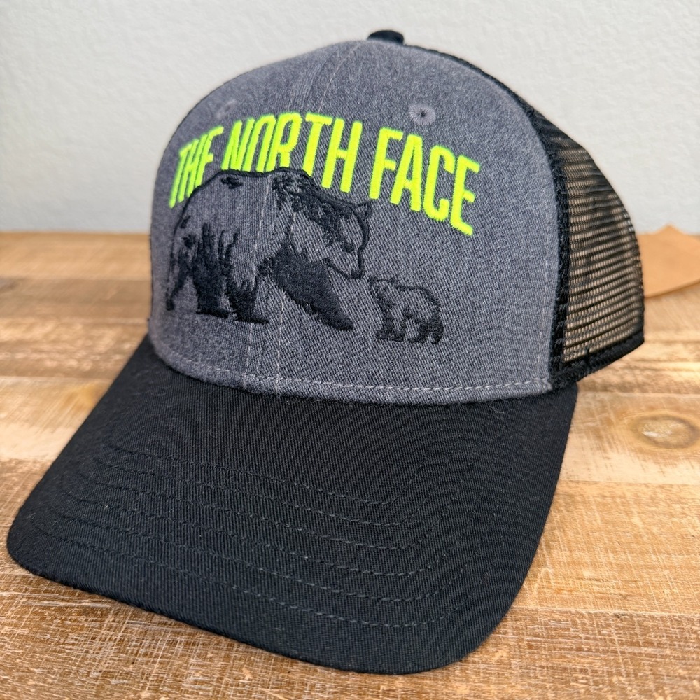 The North Face EMB‎ Mudder Trucker Hat Mesh Bear Black Gray Snapback Adjusts $35